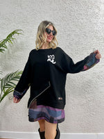 TASARIM MEÇLİ ETEK VE KOL BÜZGÜLÜ  SWEAT TUNİK