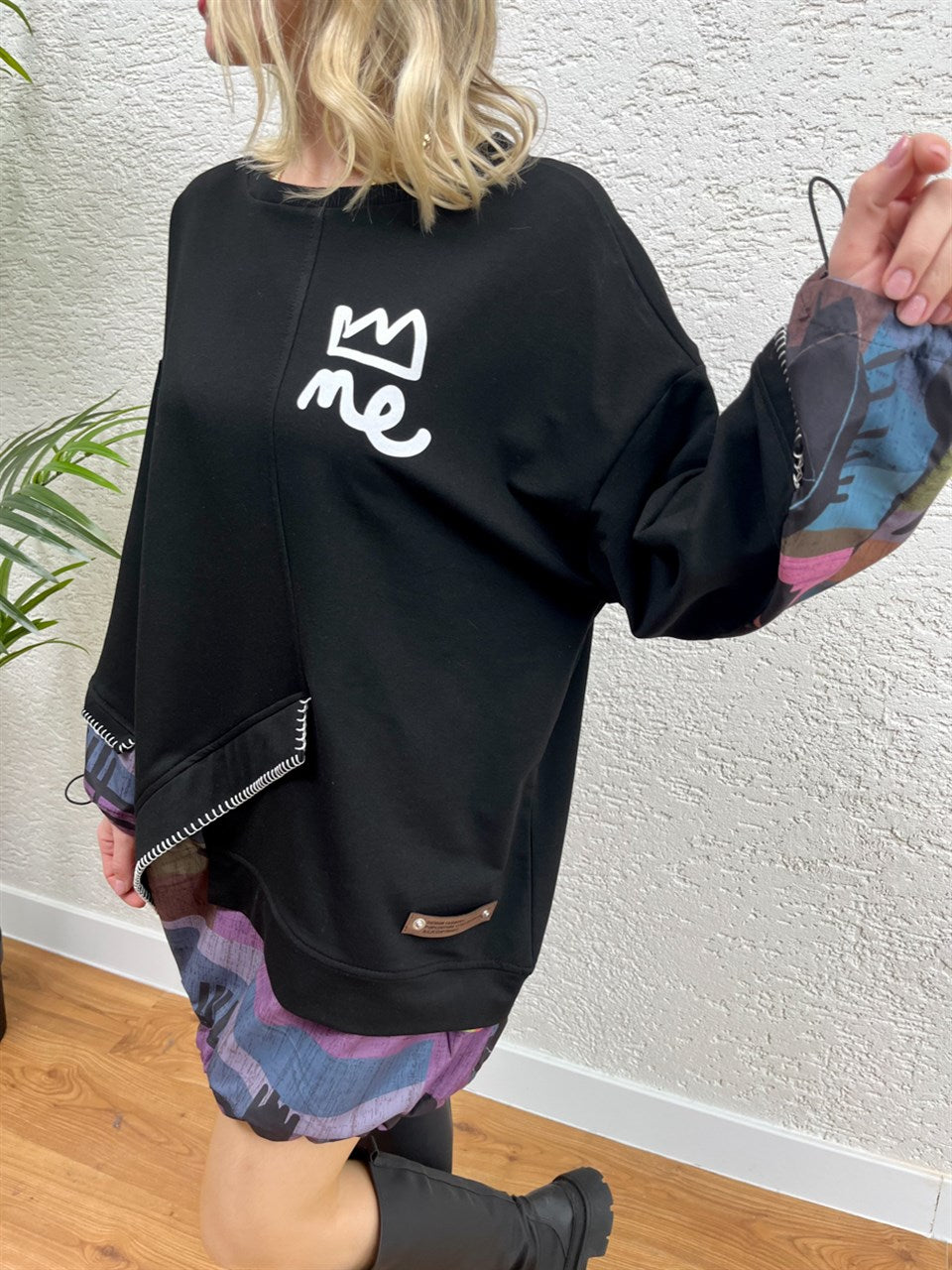 TASARIM MEÇLİ ETEK VE KOL BÜZGÜLÜ  SWEAT TUNİK