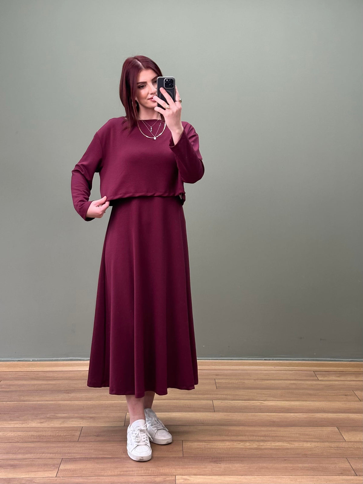 TASARIM MODAL KUMAŞ İKİLİ ELBİSE BORDO