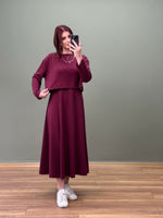 TASARIM MODAL KUMAŞ İKİLİ ELBİSE BORDO