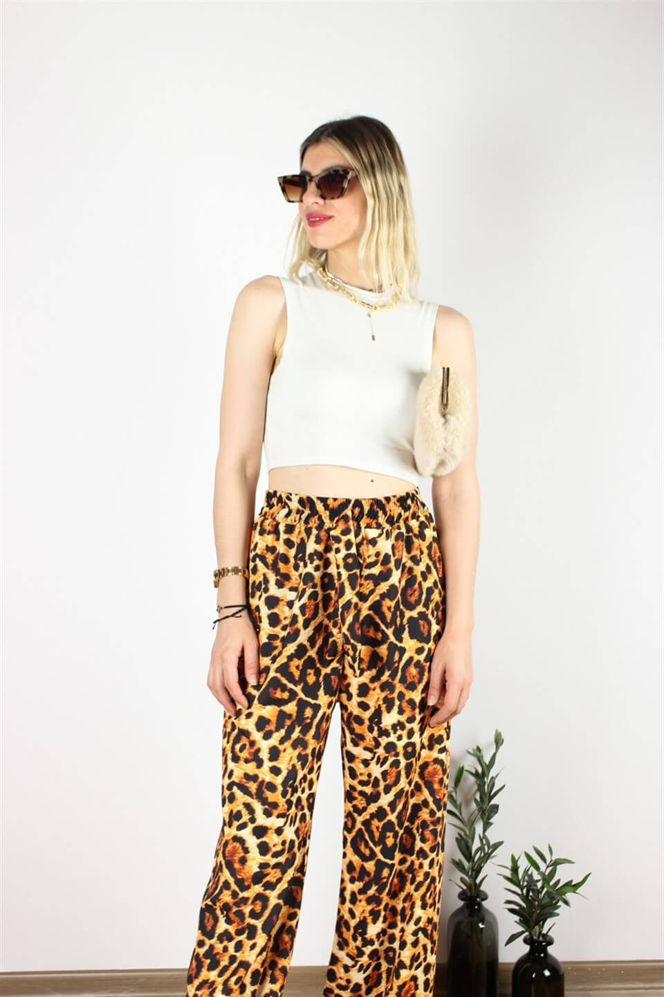 TASARIM PANTOLON ŞİFON LEOPAR