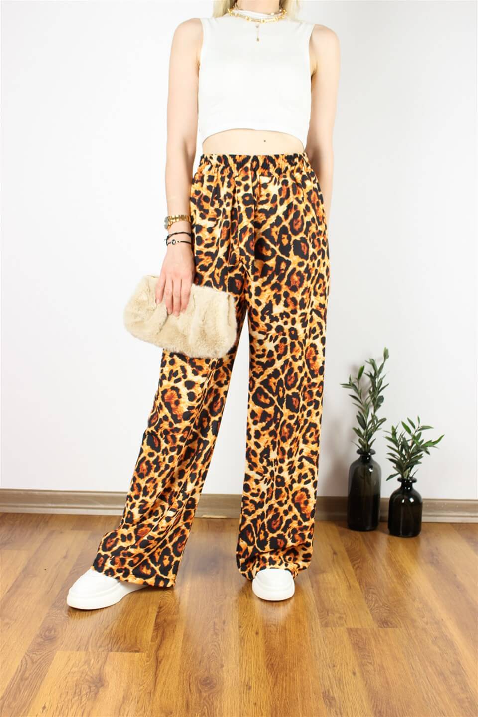TASARIM PANTOLON ŞİFON LEOPAR