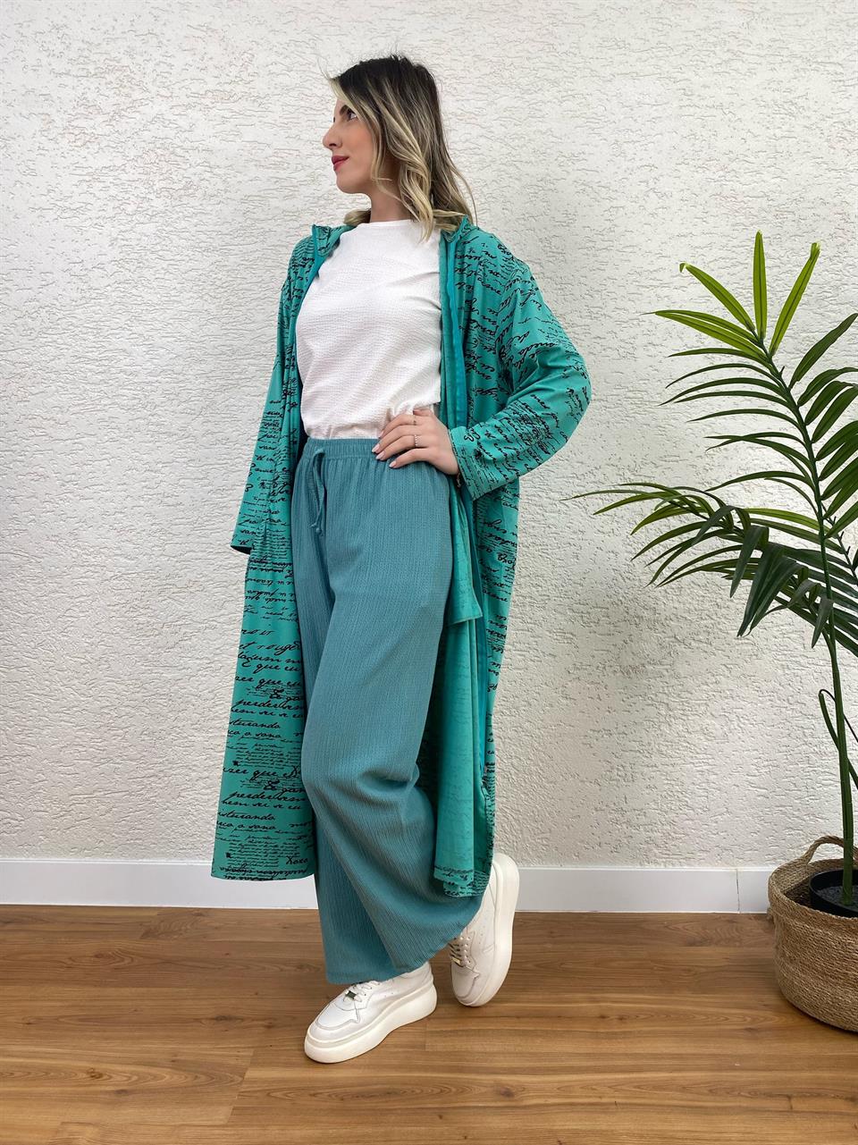 TASARIM YAZI BASKILI TUNİK SWEAT TURKUAZ
