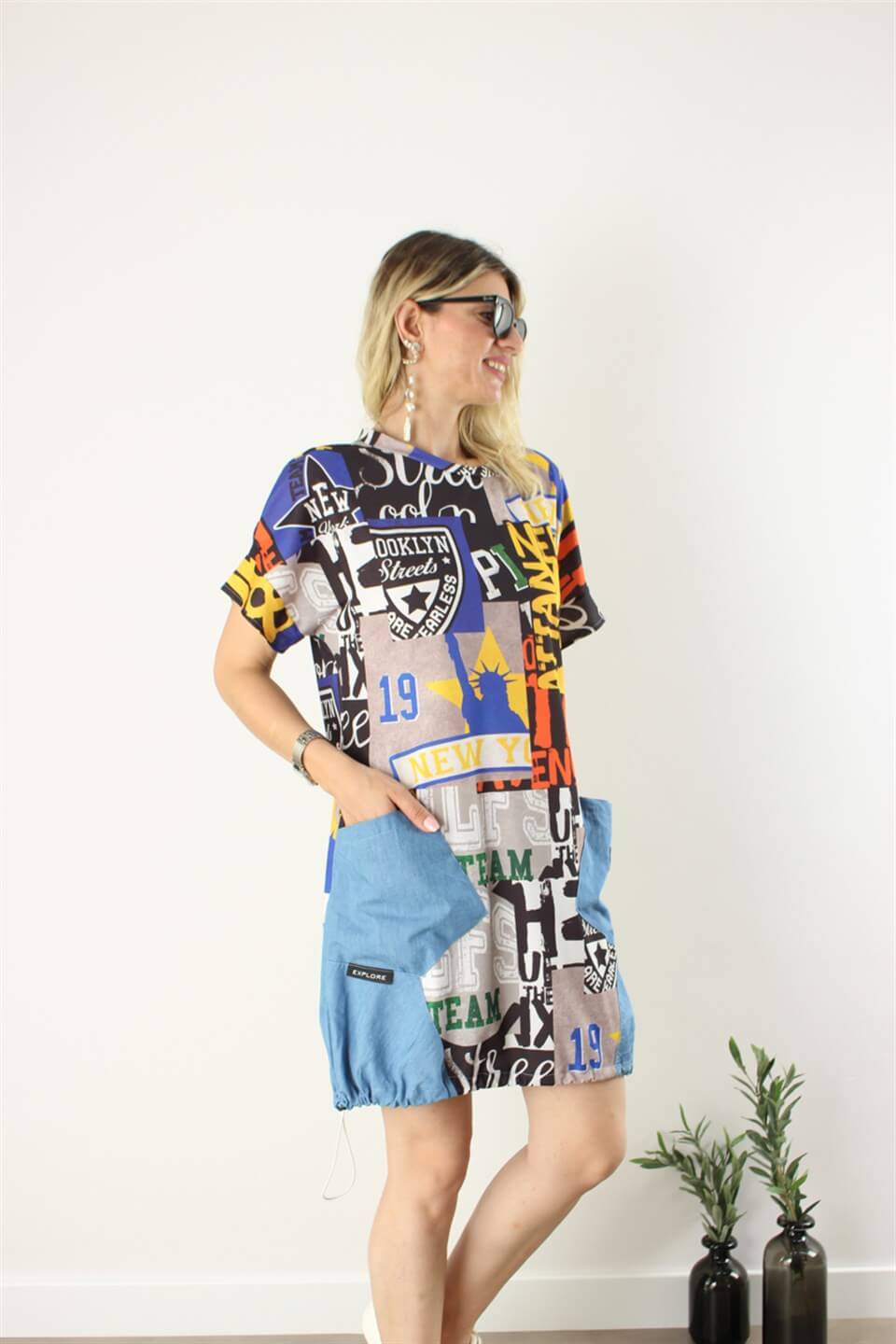 TENSEL KOT MEÇLİ BASKILI SWEAT ELBİSE