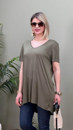 UZUN MODEL MODAL V YAKA T-SHIRT HAKİ