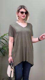 UZUN MODEL MODAL V YAKA T-SHIRT HAKİ
