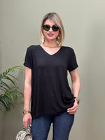UZUN MODEL MODAL V YAKA T-SHIRT SİYAH