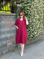 V YAKA MÜSLİN KUMAŞ ELBİSE BORDO