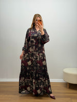 Vera Ebru  Desenli V Yaka Maxi Elbise Siyah
