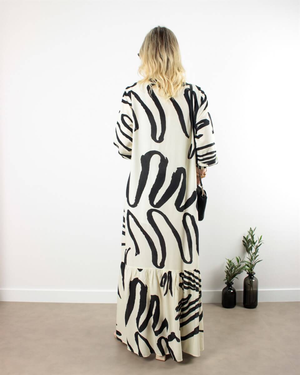 VİSKON HAKİM YAKA EKRU SİYAH  ELBİSE