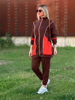 YAN DİKİŞLİ FERMUARLI İKİLİ TAKIM KAHVE TURUNCU