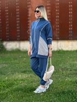 YAN DİKİŞLİ FERMUARLI İKİLİ TAKIM MAVİ GRİ