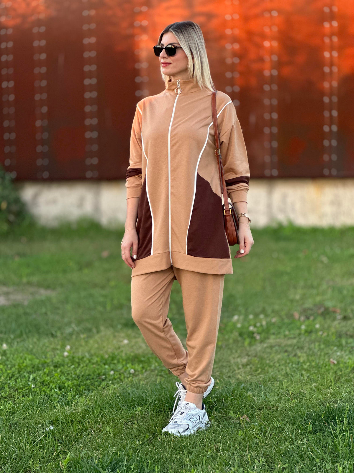 YAN DİKİŞLİ FERMUARLI İKİLİ TAKIM VİZON KAHVE