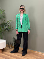 YIKAMALI GABARDİN NAKIŞLI GÖMLEK CEKET YEŞİL