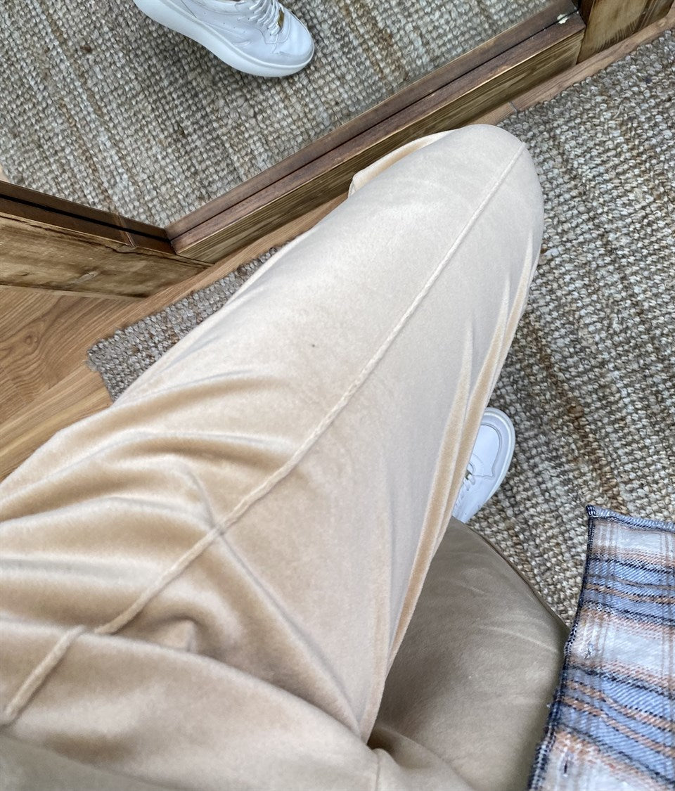 YÜKSEK BEL JOGGER KADİFE PANTOLON BEJ