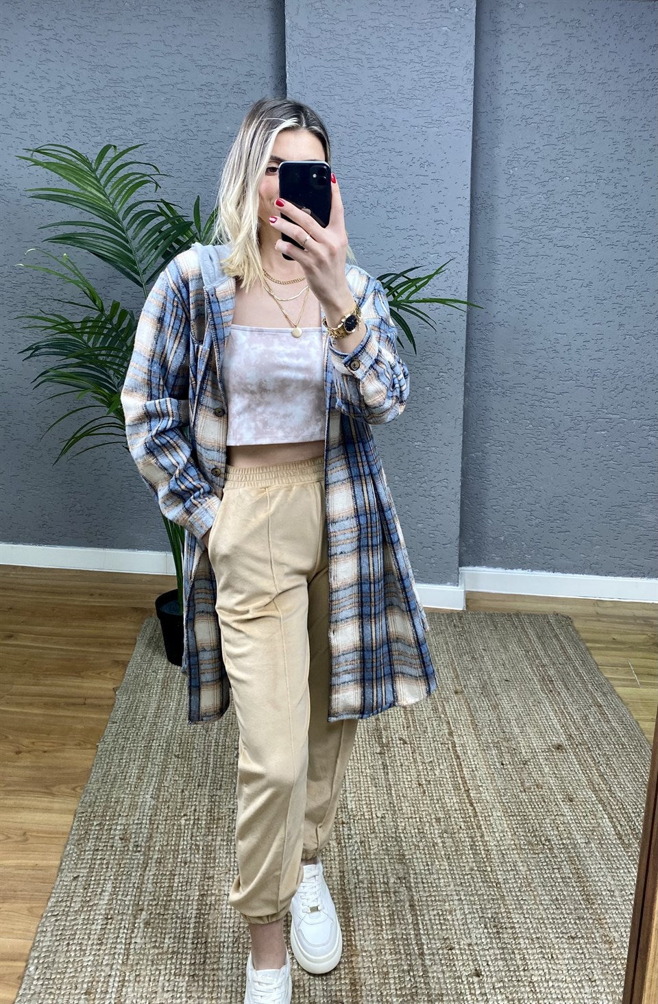 YÜKSEK BEL JOGGER KADİFE PANTOLON BEJ