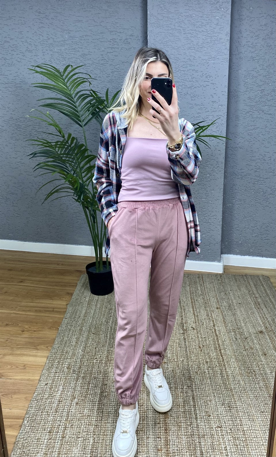 YÜKSEK BEL JOGGER KADİFE PANTOLON GÜL KURUSU
